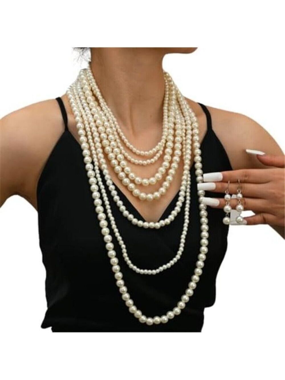 Lab Pearl Necklace Earrings Set
